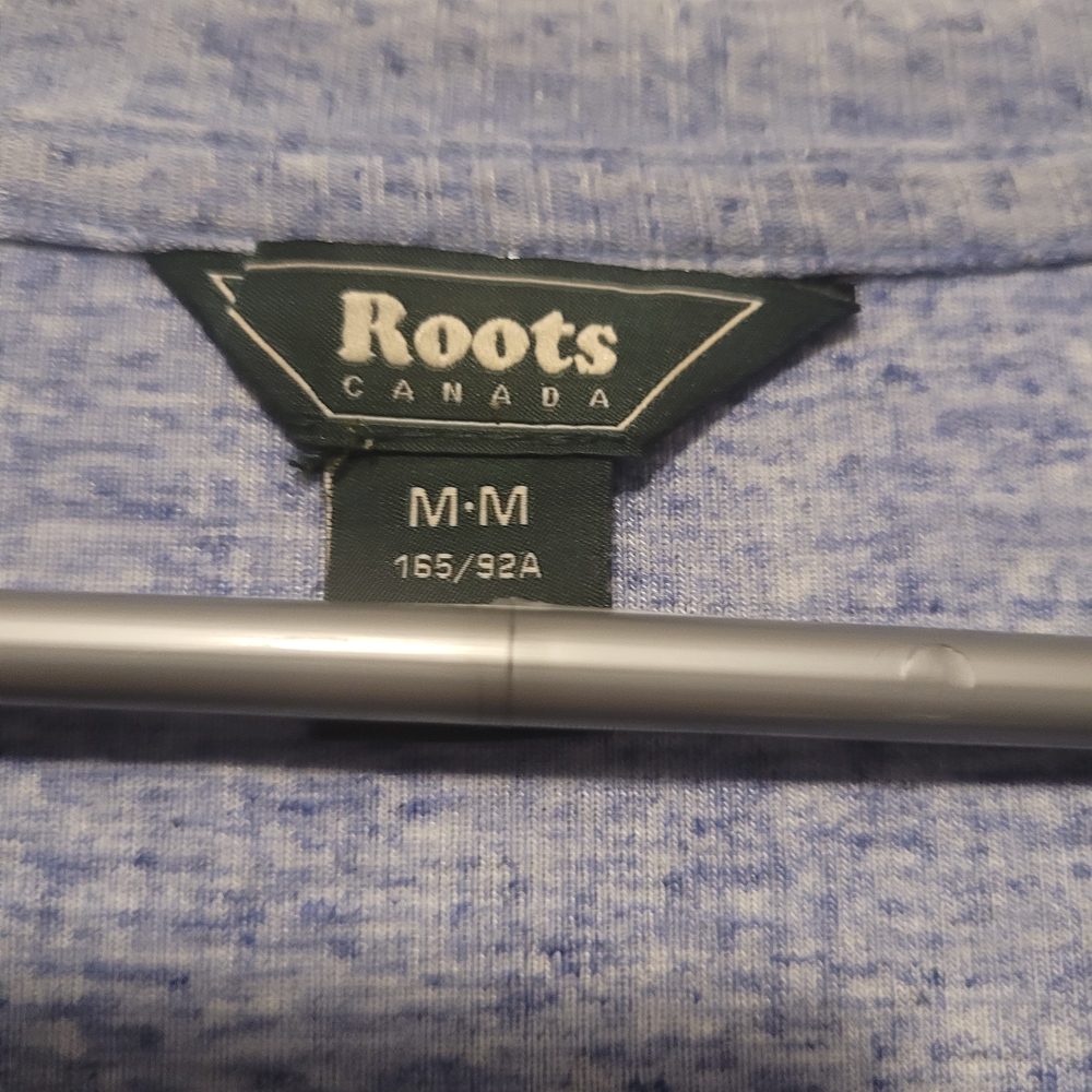 Roots Heathered Blue Long Sleeve V-Neck Top | M Linen Blend - Picture 2 of 4